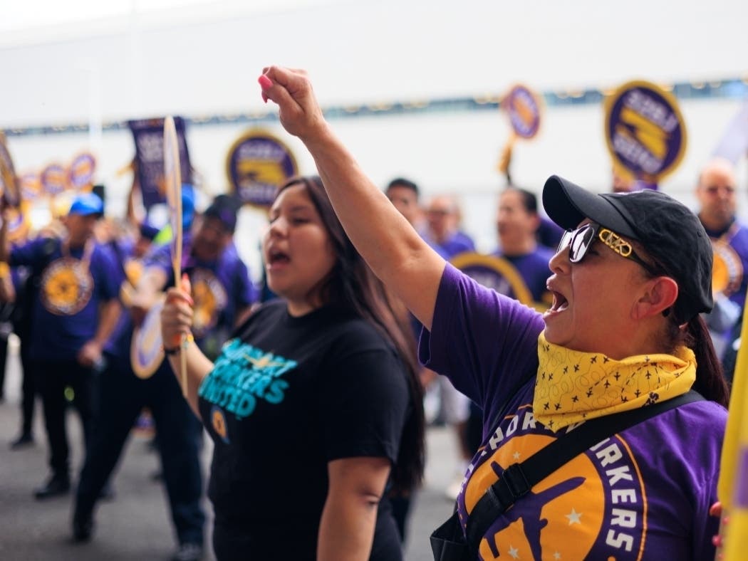Workers rally at Newark Airport in Essex County, New Jersey on June 6, 2024.