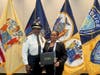 Priscilla Sanchez, a native of Passaic, recently became PAPD’s first female captain of Hispanic heritage. Above, Sanchez with PAPD Chief Gloria Frank at her captain promotion.