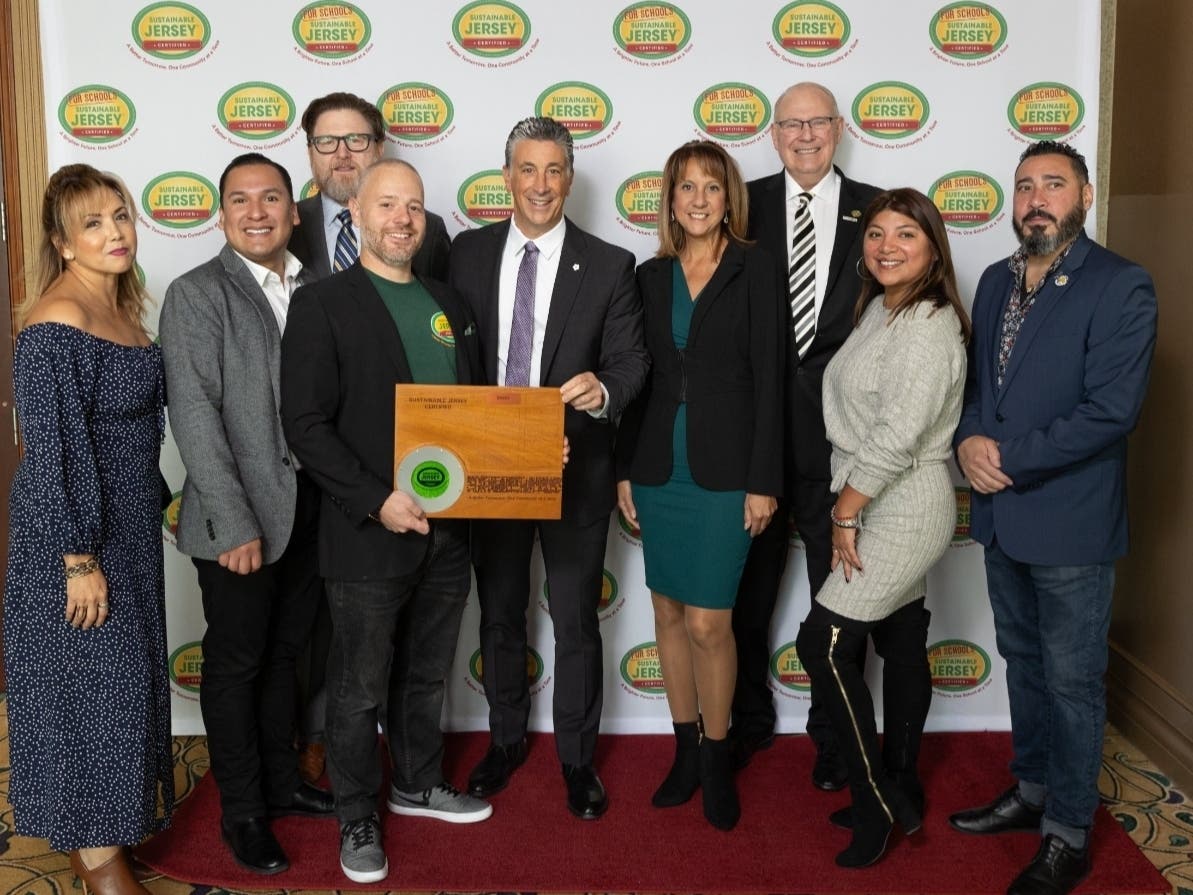 Members of the Belleville Municipal Green Team accept an award after the town again met the requirements to achieve Sustainable Jersey certification at the bronze level.