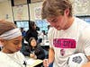 Major League Soccer player Brendan McSorley meets with students at an elementary school in West Orange, NJ.