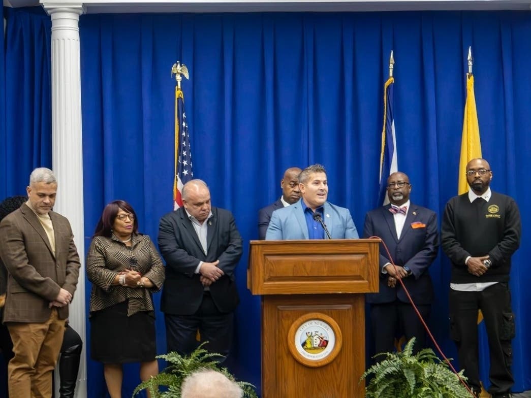 Newark Councilman Michael Silva speaks at a news conference at City Hall on Jan. 24, 2025.