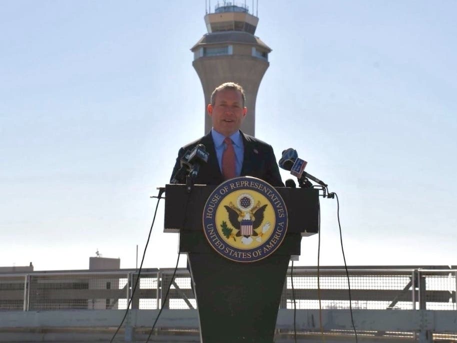 U.S. Rep. Josh Gottheimer (NJ-5) speaks at a press conference at Newark Airport on Feb. 21, 2025.