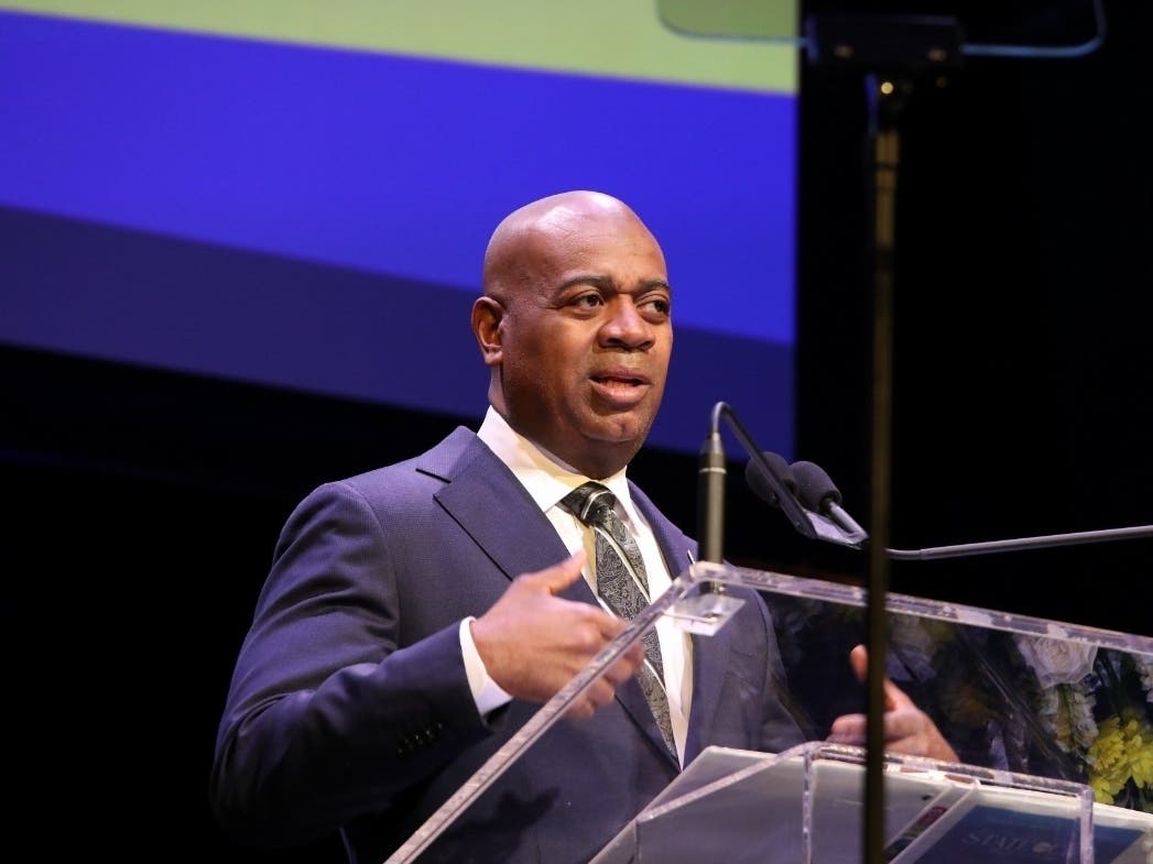 Newark Mayor Ras Baraka gives his 11th annual State of the City address at the New Jersey Performing Arts Center on April 17.