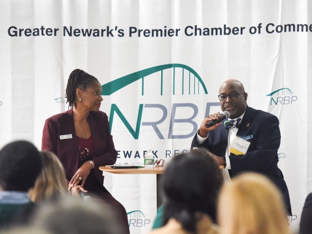 City council president C. Lawrence Crump speaks at a public forum hosted by the Newark Regional Business Partnership.