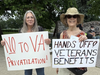 Dozens of veterans, military families and New Jersey residents held a protest against the federal budget cuts happening under the Trump administration in the Oranges on June 6, 2025.
