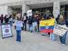 A large crowd of Bloomfield High School students held a walkout on Feb. 3, 2026 to protest the federal immigration crackdown taking place under the Trump administration. Above, students gather outside the high school prior to marching to Town Hall.