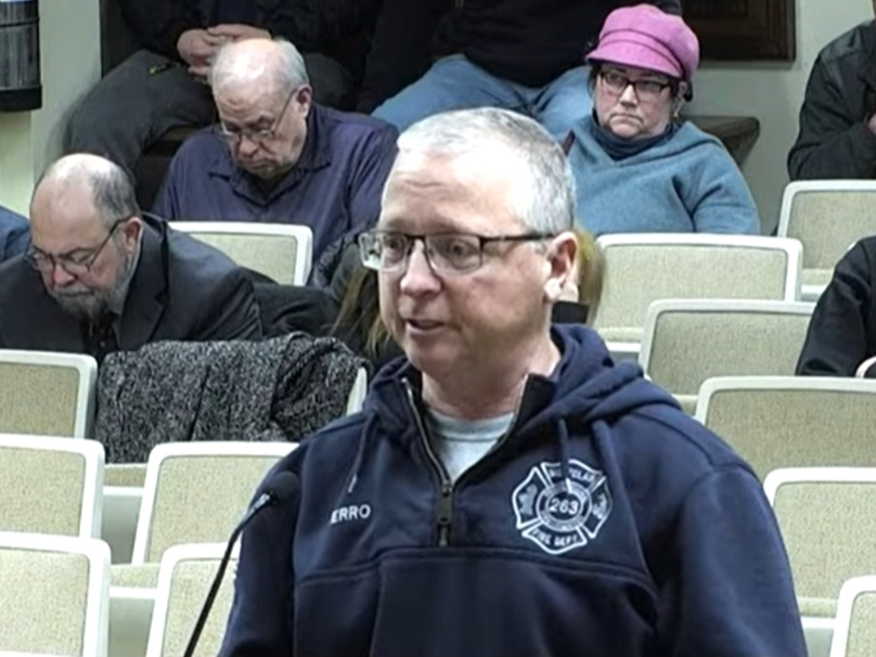 Montclair Firefighters FMBA Local 20 president John Fierro speaks at the Town Council meeting on Feb. 24, 2026.