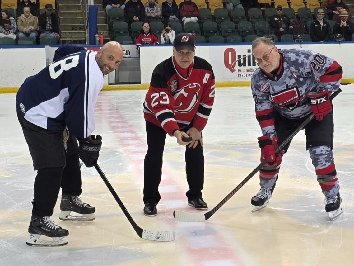 West Orange firefighters and police officers recently took on the New Jersey Warriors in a charity hockey game at Richard J. Codey Arena.