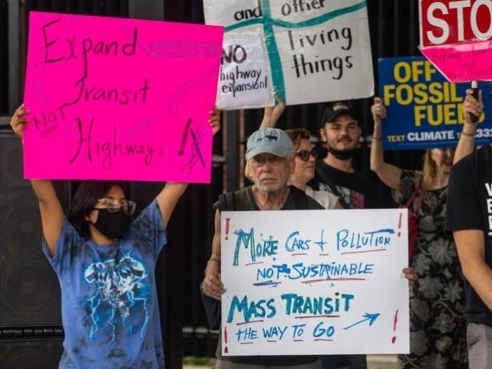 Gov. Mikie Sherrill recommended that the New Jersey Turnpike Authority Board move forward with a slimmed-down version of the $6.7 billion Newark Bay Bridge program on Tuesday. Above, activists protest against the proposal in Jersey City in July 2024.