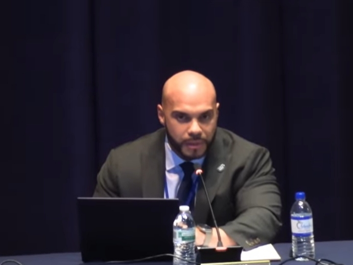 Belleville School Superintendent Erick Alfonso speaks at the March 18 board of education meeting.