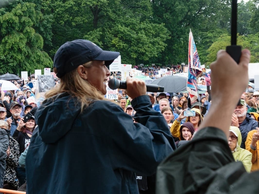 Gov. Mikie Sherrill attends a No Kings protest in Essex County, New Jersey in June 2025.