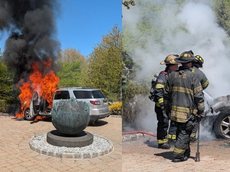 Livingston firefighters battle a car fire on April 27, 2026.