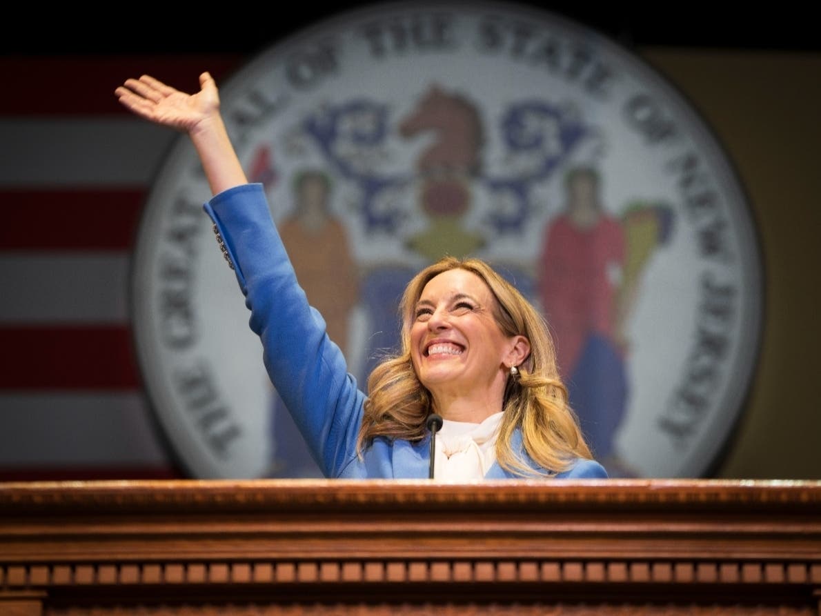 Mikie Sherrill is sworn in as New Jersey's 57th Governor by New Jersey Supreme Court Justice Stuart Rabner at the New Jersey Performing Arts Center (NJPAC) in Newark, N.J. on Tuesday, Jan. 20, 2026.
