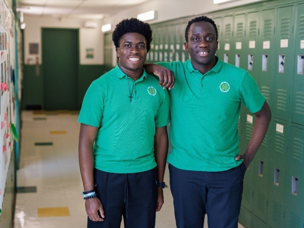 Bryan Oko, left, and Abdulqudus “Abdul” Morakinyo, right, have been friends since childhood. They have been accepted to Brown University.