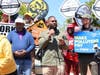 Demonstrators hold a “May Day” rally in downtown Newark, NJ on May 1, 2026