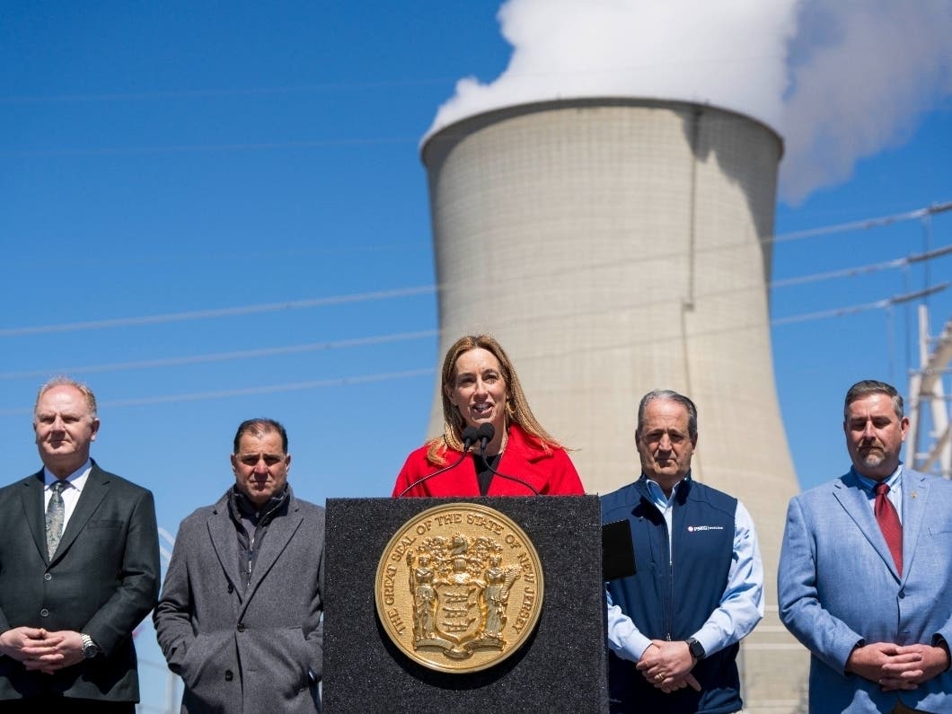 New Jersey Governor Mikie Sherrill holds a news conference at the Salem Nuclear Power Plant in Lower Alloways Creek, N.J. on April 8, 2026.