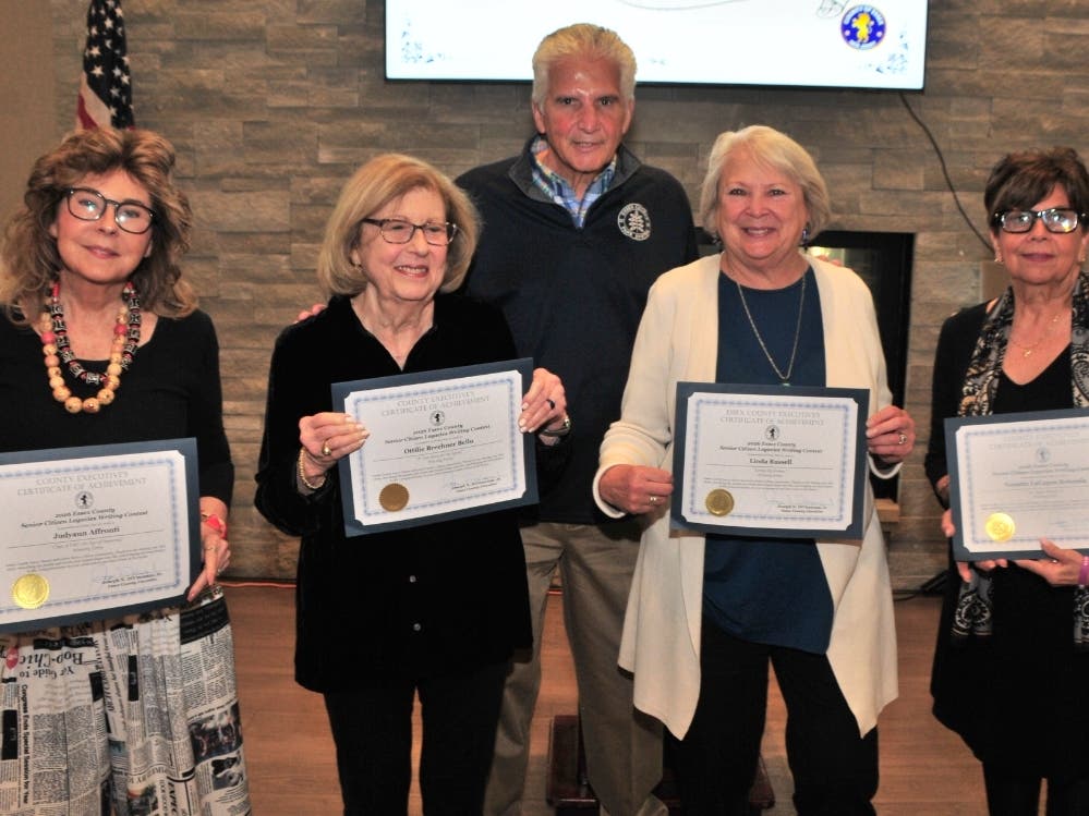 Essex County Executive Joseph DiVincenzo, Jr. (center) congratulates (from left) Judyann Affronti from Glen Ridge, Ottilie Brechner Bello from Short Hills, Linda Russell from Montclair and Nanette LaCapra Rotonda from Belleville.