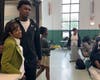 Melba Moore poses for a selfie with an Arts High School student while on cafeteria duty.