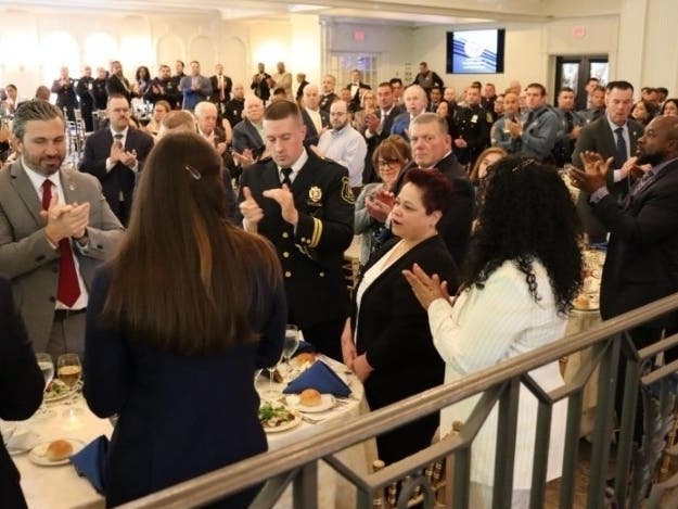 Neredia Vargas, mother of late Sgt. Joseph Azcona, receives a standing ovation at the Two Hundred Club of Essex County’s 60th anniversary Valor Awards Luncheon at Nanina’s in the Park in May 2026.