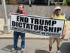 Demonstrators rally outside the Rodino Federal Building in Newark, NJ on June 14, 2026.