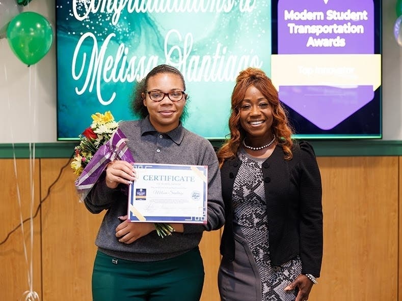 Melissa Santiago, left, and Quanika Dukes-Spruill, Director of Student Transportation