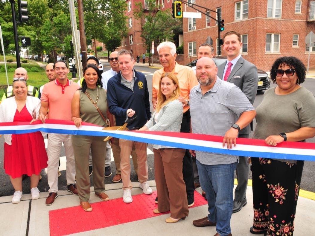 A ribbon cutting ceremony takes place to unveil traffic safety improvements at Franklin Street and Berkeley Avenue, and Franklin Street and Watsessing Avenue in Bloomfield, NJ.