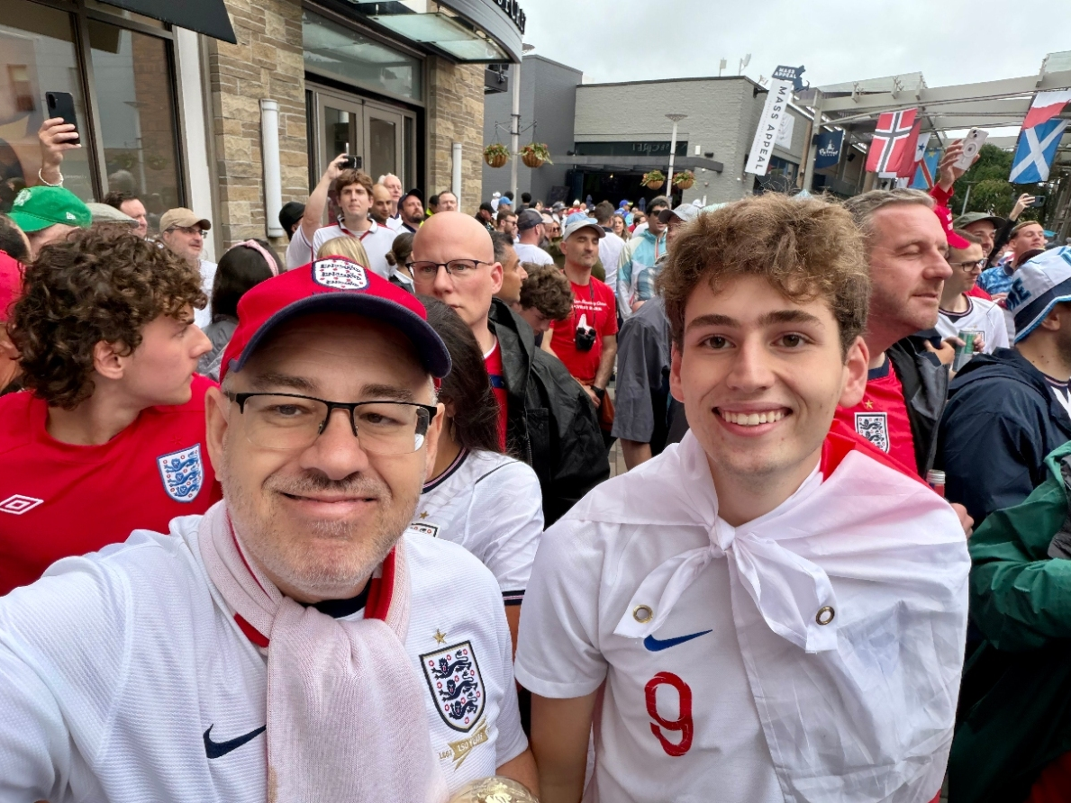 Lucas McCafferty, a student at New York University, scored a pair of tickets to the FIFA World Cup Final at New York New Jersey Stadium through the Welcome World Rewards Program. Above, McCafferty with his father.