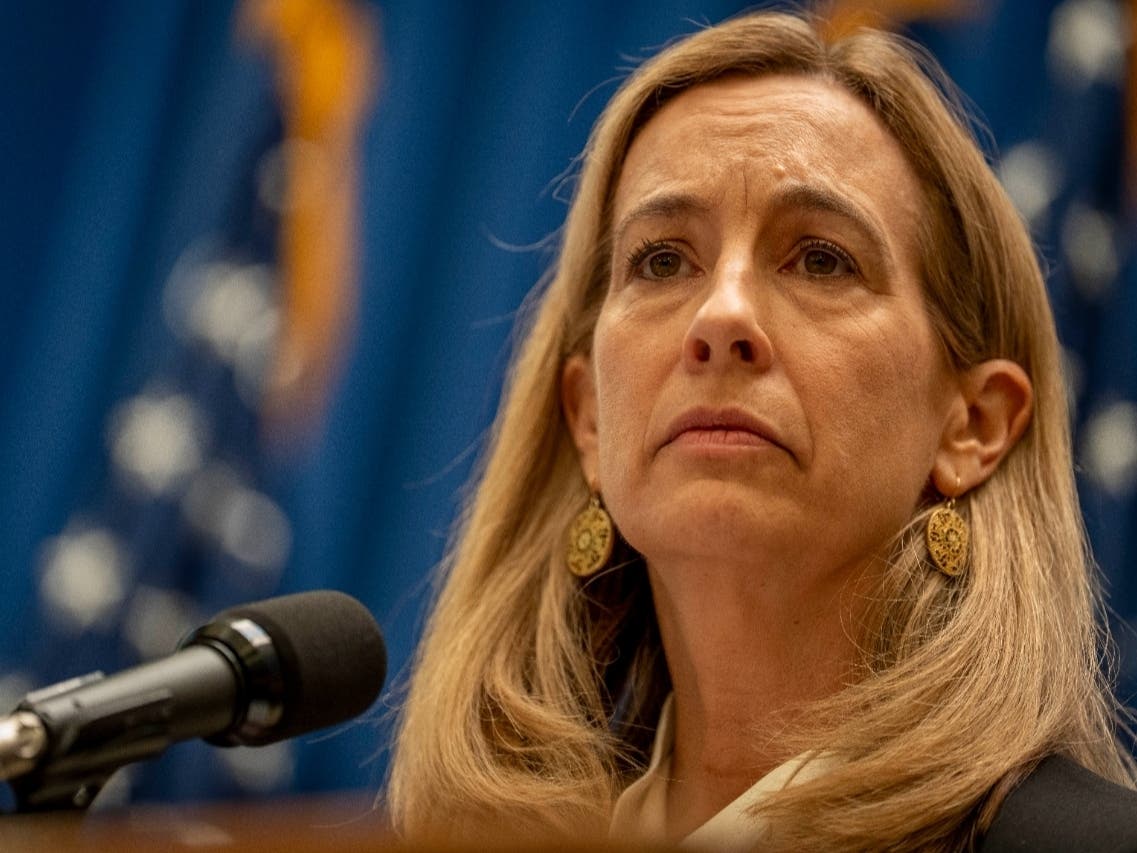 Gov. Mikie Sherrill speaks at a press conference about voter registration in the media room of the statehouse in Trenton, N.J. on July 21, 2026.