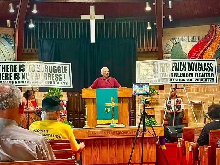 The People’s Organization For Progress holds a public reading of "What To The Slave Is The Fourth Of July?" at Bethany Baptist Church in Newark, New Jersey on July 2, 2026.