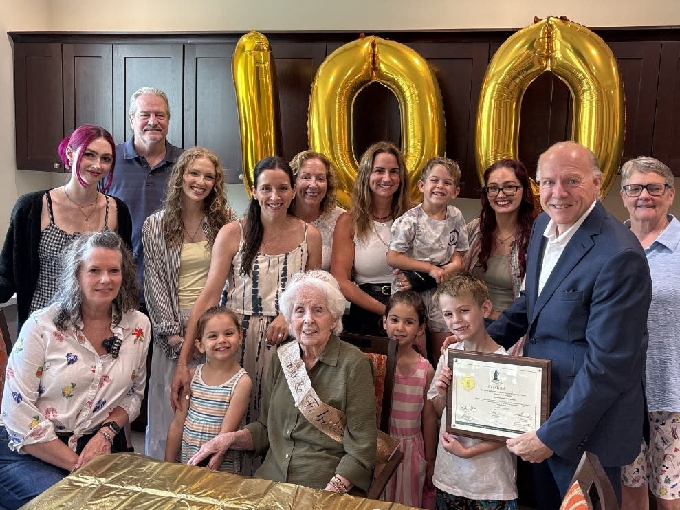 Longtime Essex County resident Anna Mae McDonough celebrates her 100th birthday alongside family members.