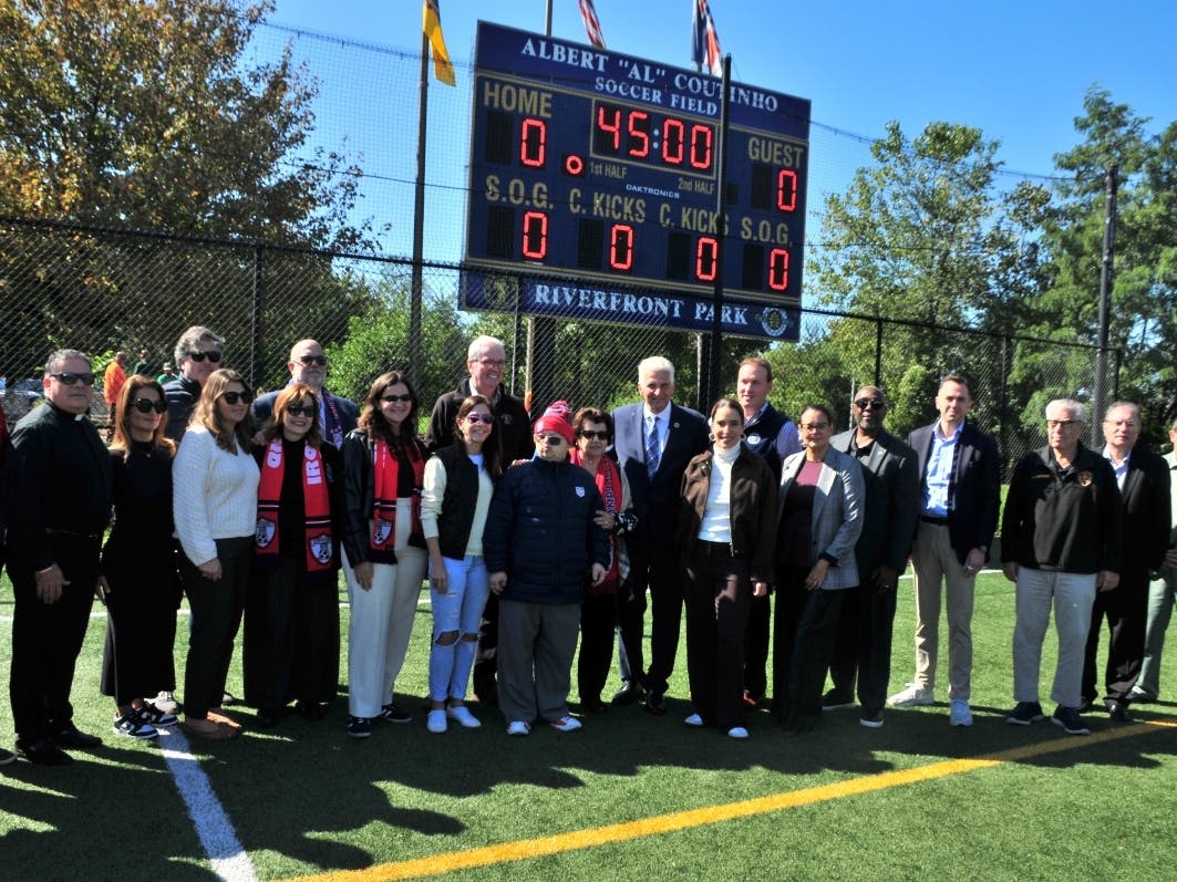 Family and friends were on hand to dedicate the Albert “Al” Coutinho Soccer Field at a ceremony in Essex County Riverfront Park in Newark, NJ on Oct. 7, 2026.