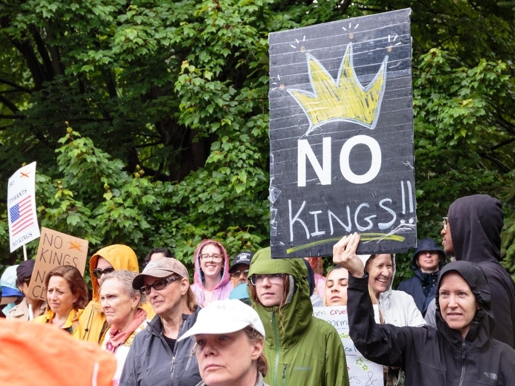 A “No Kings” protest takes place in Montclair, New Jersey on June 14, 2025.