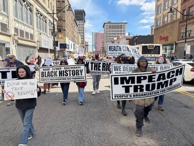 No Kings protesters rally in Newark, NJ on March 28, 2025.