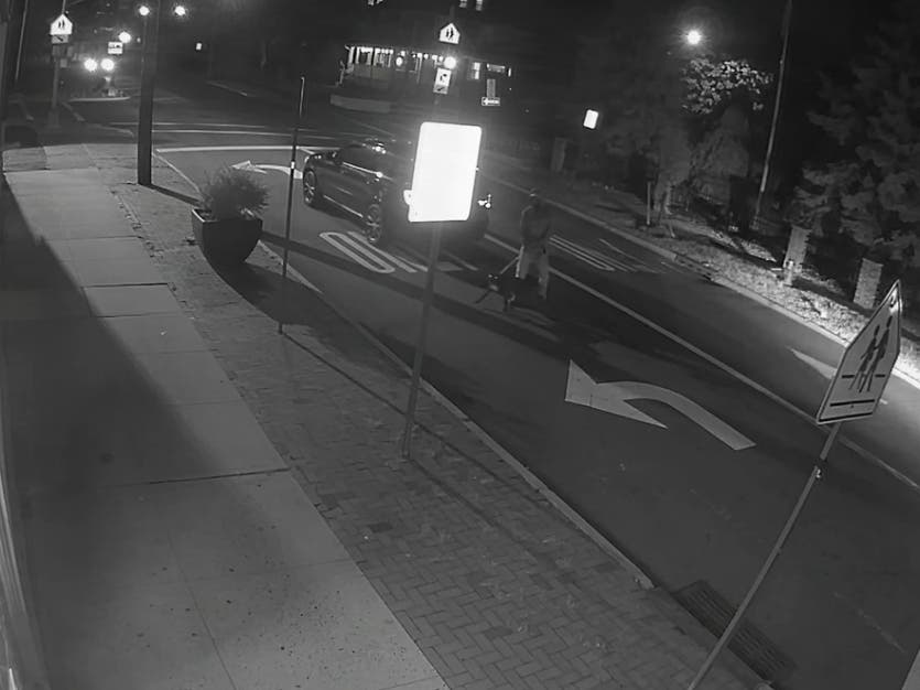 Police are searching for a man who allegedly left a dog tied to a garbage bin in Montclair, NJ, authorities said Tuesday.