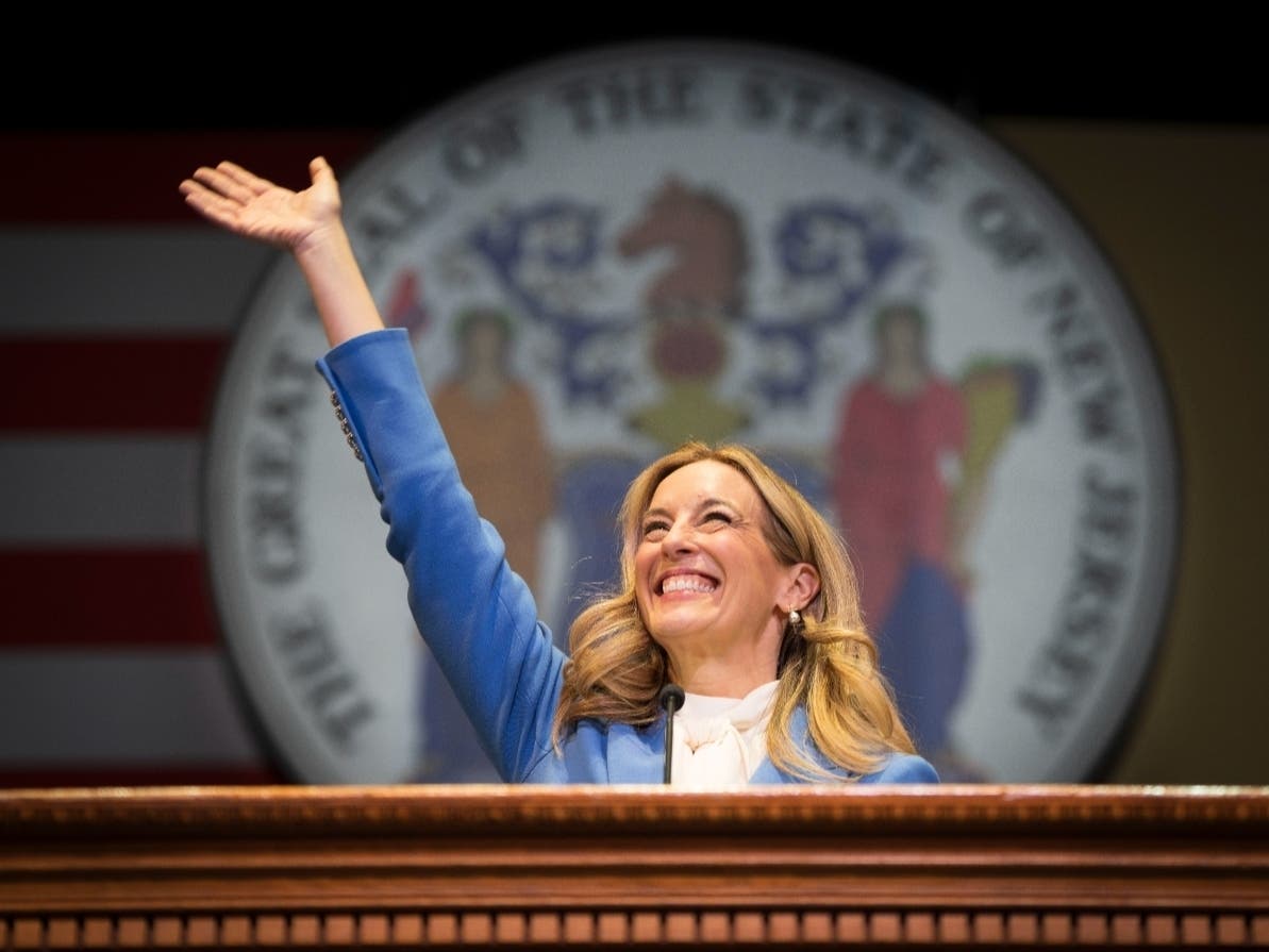New Jersey Governor Mikie Sherrill is sworn in as New Jersey's 57th Governor by New Jersey Supreme Court Justice Stuart Rabner at the New Jersey Performing Arts Center (NJPAC) in Newark, N.J. on Tuesday, Jan. 20, 2026.