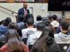 Ramell Ridenhour speaks to Ossining High School students during a Career Expo.