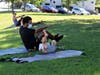 David Smith and his son, Zeke, participate in a yoga event at Park School.