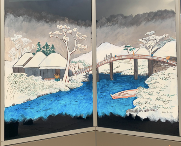 Hiroshige-inspired window, painted by Jennifer Billstrom Huber