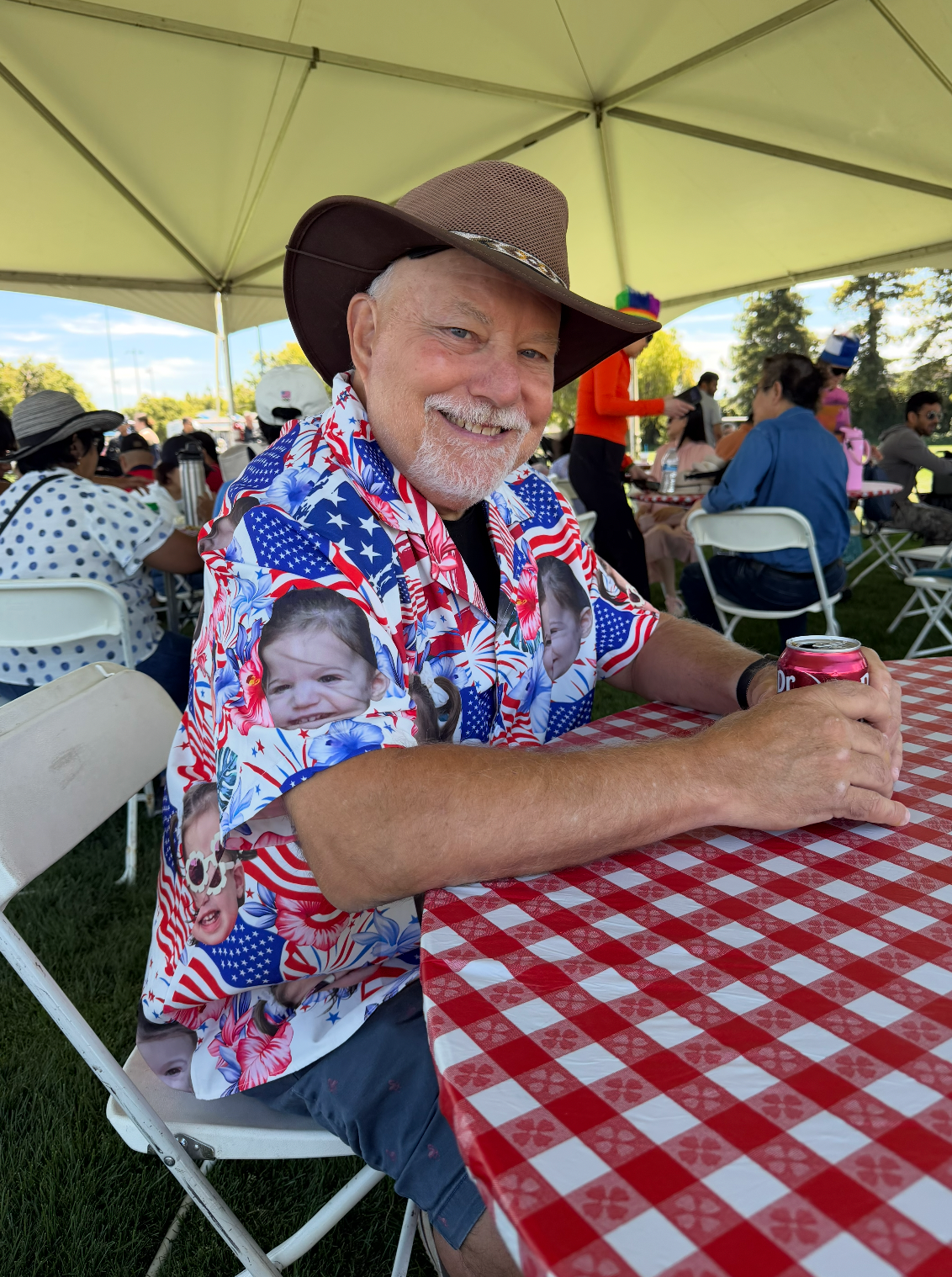 Man wearing Red White and Blue Shirt
