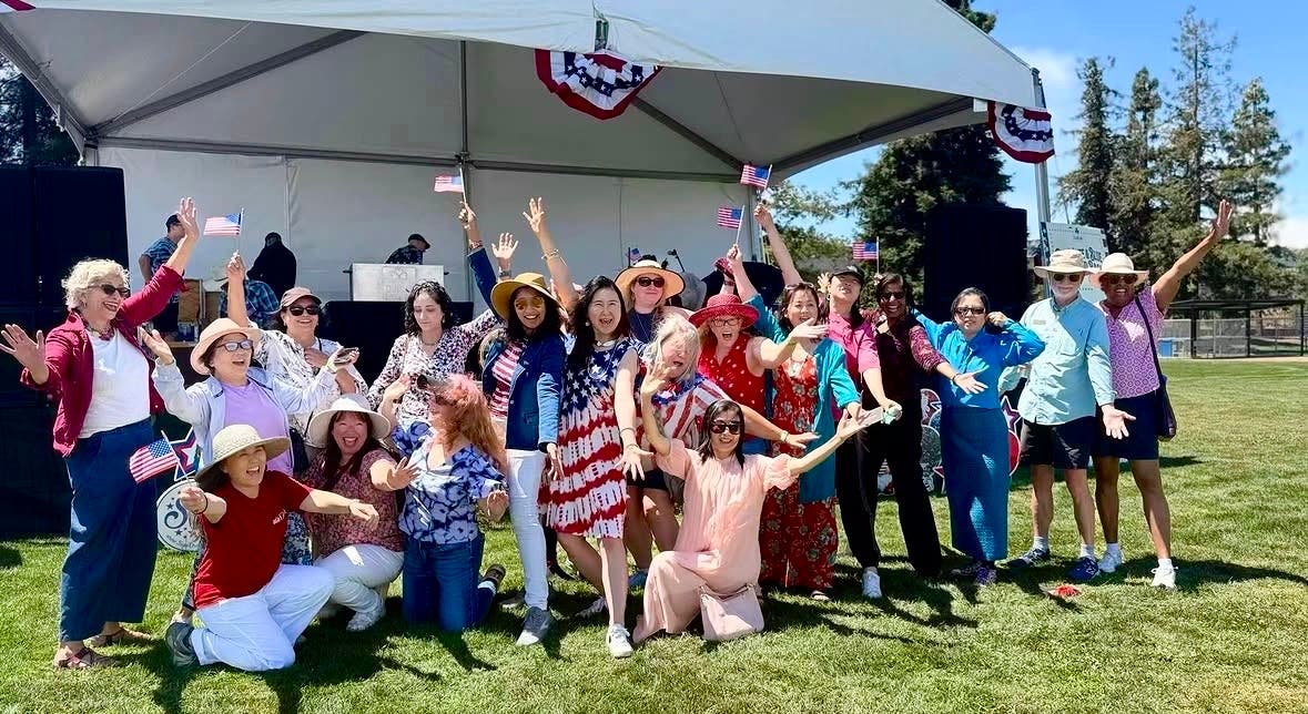 Colorful group at the Red, White and Blue Backyard Bash