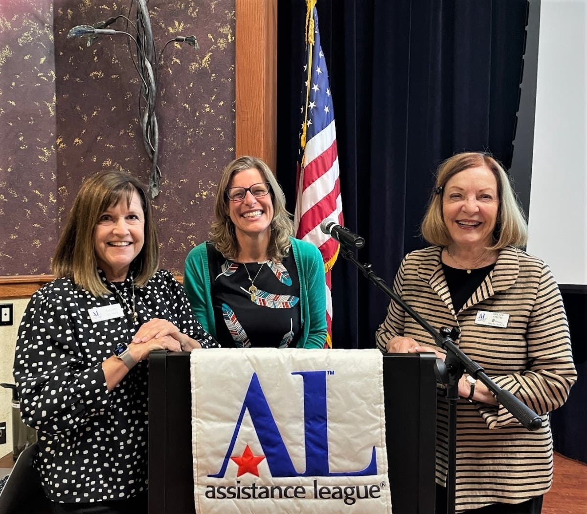Senior Needs Sponsorships Past Chairman Allison Kinney (l) and Assistance League Diablo Valley President Arlita Smith (r) greet Kristin Olsen, with the Contra Costa Independent Living Skills.