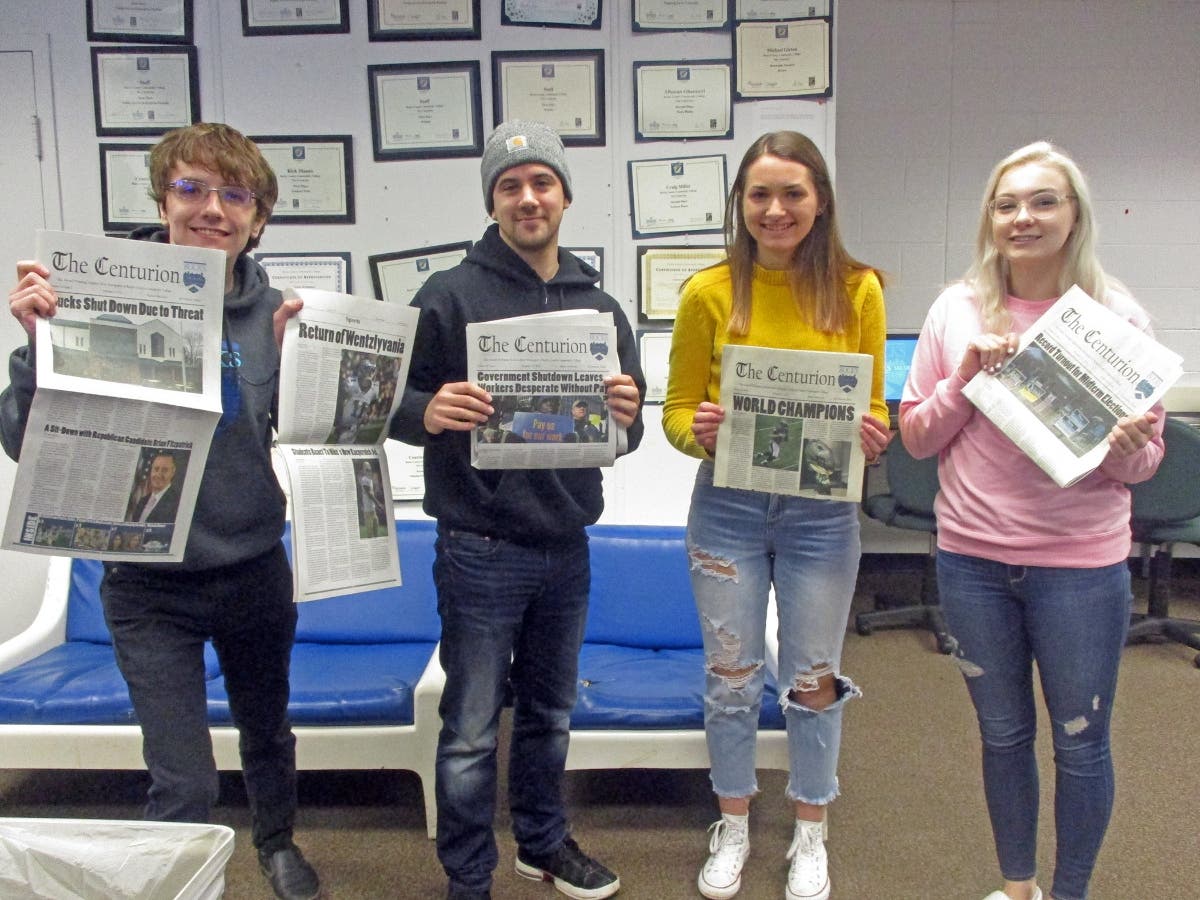 Student writers Francis Klingenberg, Matthew Aquino, Sarah Siock, and Keri Marable celebrate their big wins.