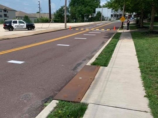 A new speed bump has been installed near Victory Park. 