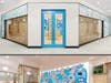 An artistic facade was built for the new Warby Parker store at the KOP Mall, opening this month.