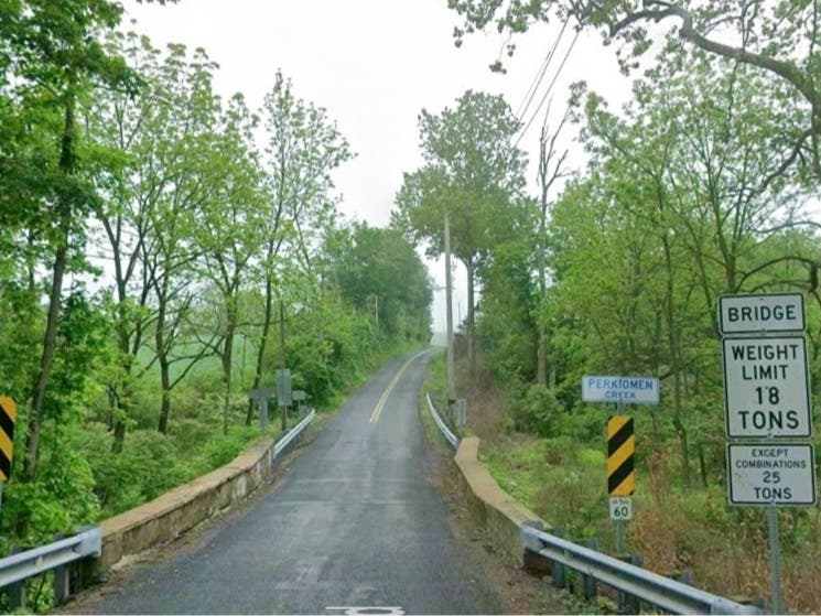 A bridge carrying Miller Road over the West Branch of Perkiomen Creek, in Douglass Township, has been shut down. 