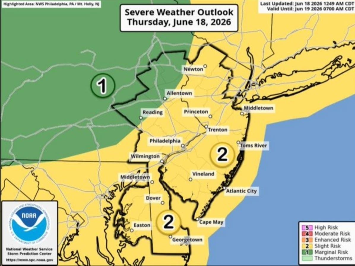 Severe Thunderstorms In Thursday Forecast For Eastern PA: See Timing