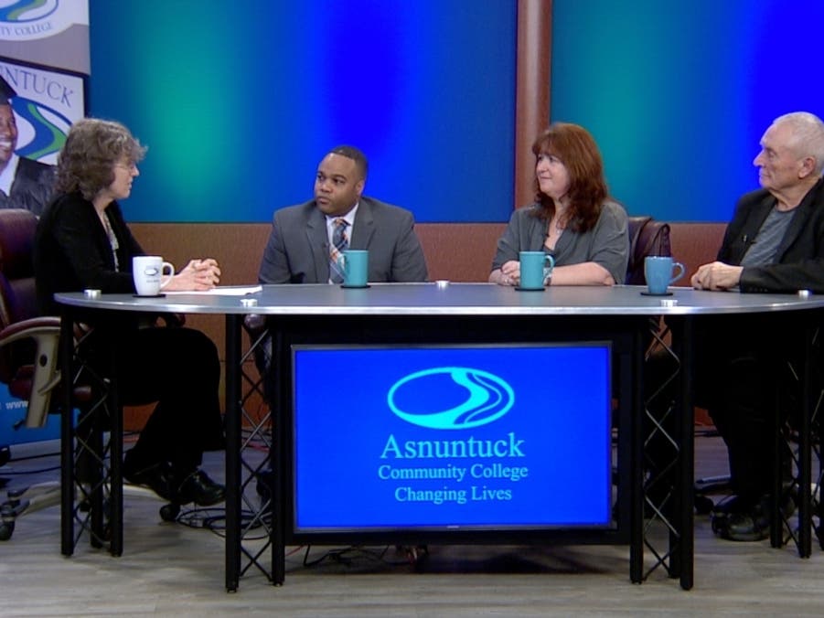 Interim Dean of Academic Affairs Teresa Foley is the host this month of Changing LIves. Dean Foley’s guests include Kobie Stewart, Michele Howard-Swan, and Jim Wilkinson. Missing from photo, but guests on the show, are Carol LaLiberte and Robert Brown. 