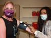 Sivani Arvapalli demonstrates some of the Medical Assisting skills she learned during a free Medical Assisting course, offered this summer, at Asnuntuck for high school students. Asnuntuck CEO Dr. Michelle Coach served as the patient. 
