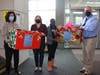 Photographed left to right are Interim Associate Dean of Student Development Dr. Dawn Bryden, CEO Dr. Michelle Coach, SGA President, and organizer Claudia Cupe, and Interim Dean of Academic and Student Affairs Tim St. James with winter wear donations. 