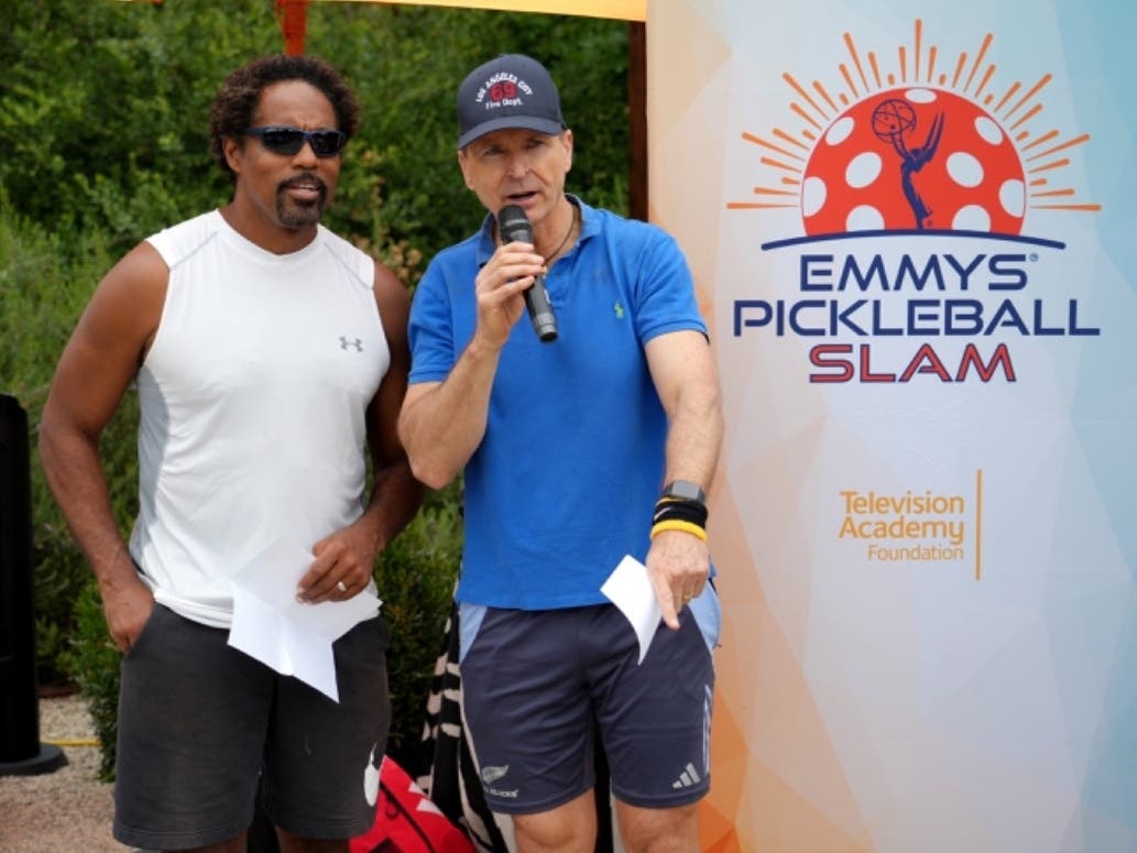 Jason George (left) and Phil Keoghan Cohosted the 2026 Emmys Pickleball Slam Fundraiser

